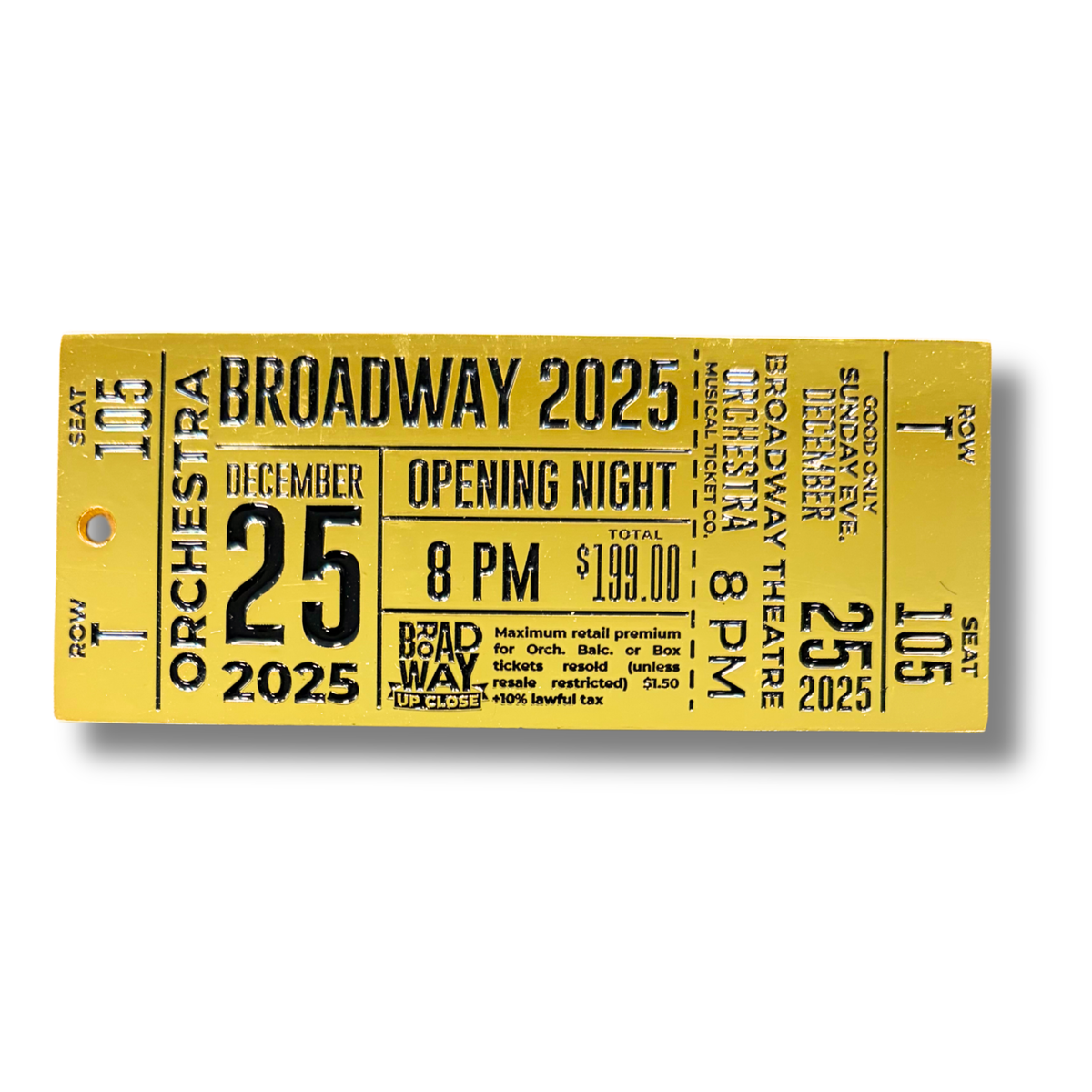 Broadway 2025 Golden Ticket Stub Ornament