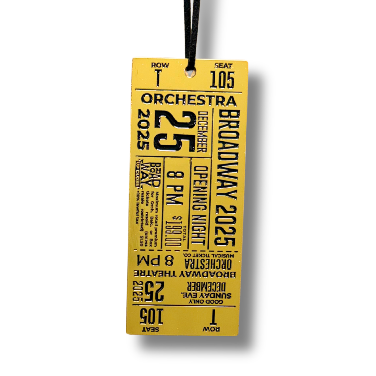 Broadway 2025 Golden Ticket Stub Ornament