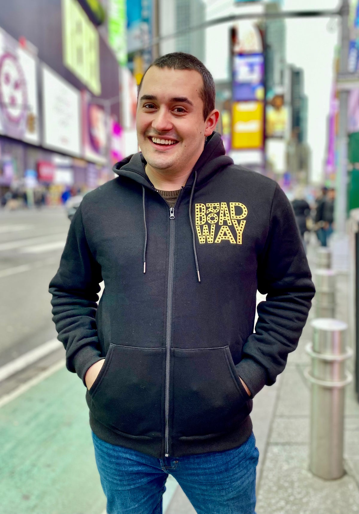 Golden Broadway Embroidered Black Zip-up Hoodie