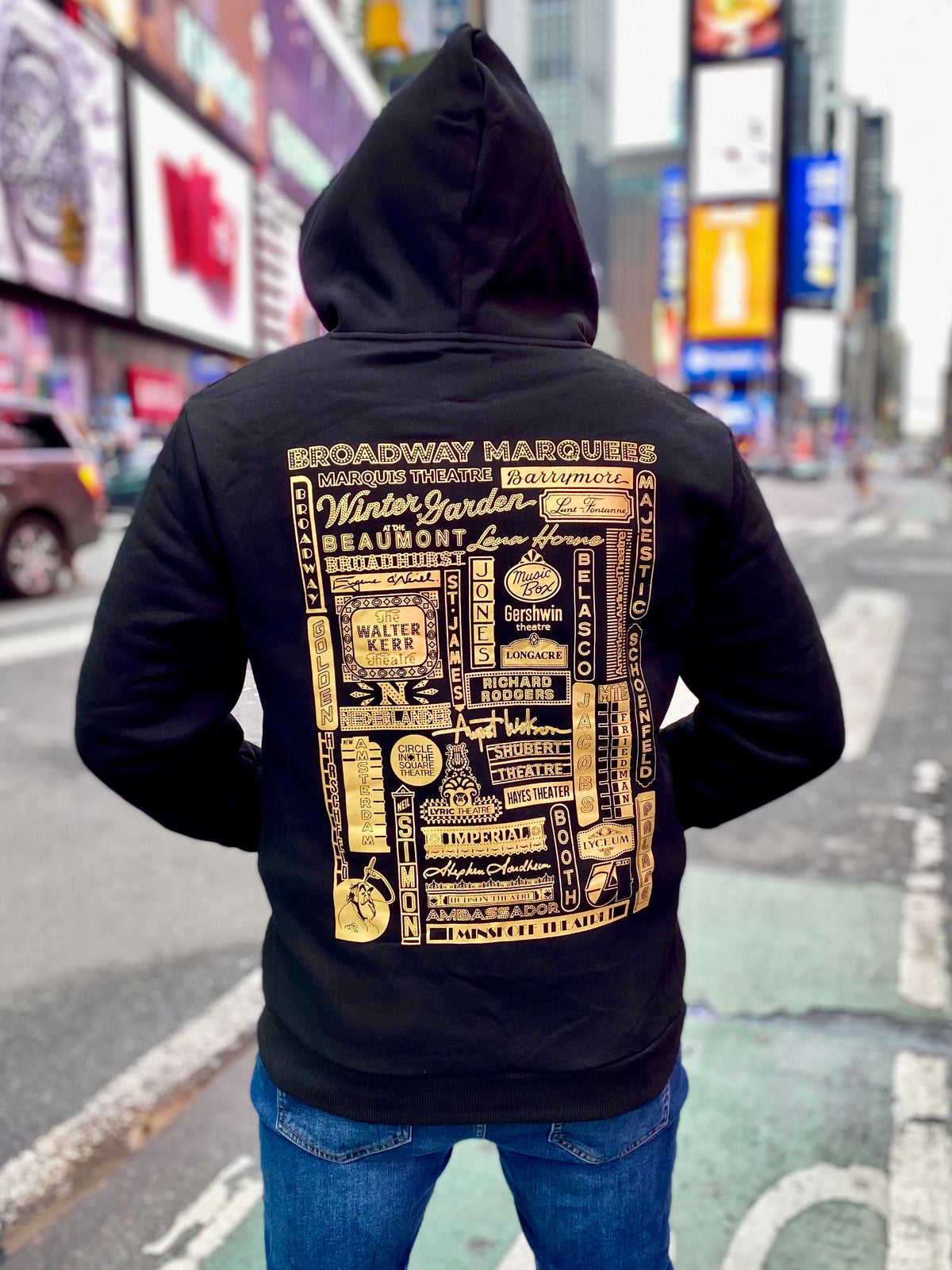 Golden Broadway Embroidered Black Zip-up Hoodie